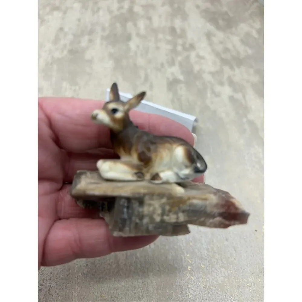 Vintage Mini Donkey Figurine On Natural Stone Rock 2.75